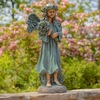 39" Bronze Magnesium Angel Holding Flower Bouquet Statue