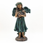 39" Bronze Magnesium Angel Holding Cat Statue