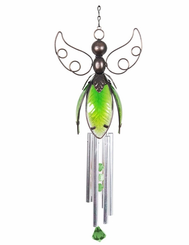 Metal & Glass Skirt Angel Chime - Green - Click to enlarge