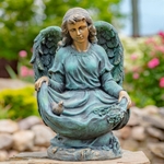 24" Bronze Magnesium Kneeling Angel with Birdbath