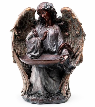 Bronze Kneeling Angel w/ Birdfeeder - Click to enlarge