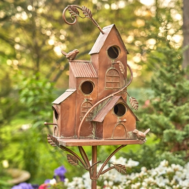 Bungalow Style Copper Color Birdhouse Stake - Click to enlarge