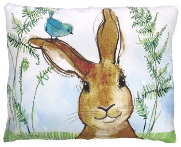 Bunny & Blue Bird Outdoor Pillow - Click to enlarge
