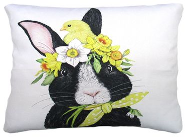 Bunny w/Flower Chick Tiara Outdoor Pillow - Click to enlarge