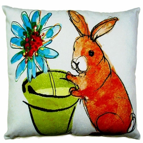 Bunny w/Flower Pot Outdoor Pillow - Click to enlarge