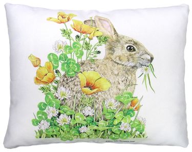 Bunny with Poppies Outdoor Pillow - Click to enlarge