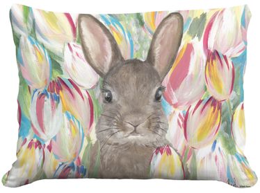 Sweet Bunny w/Tulips Outdoor Pillow - Click to enlarge
