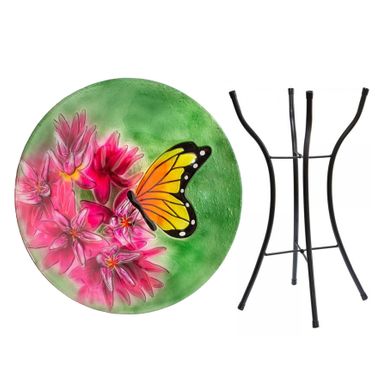 Butterflies Glass Birdbath w/Stand - Click to enlarge