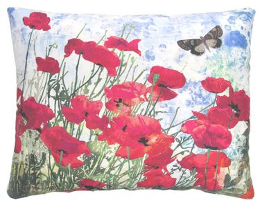 Butterfly & Poppies Outdoor Pillow - Click to enlarge