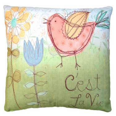 C'est La Vie Bird Outdoor Pillow - Click to enlarge