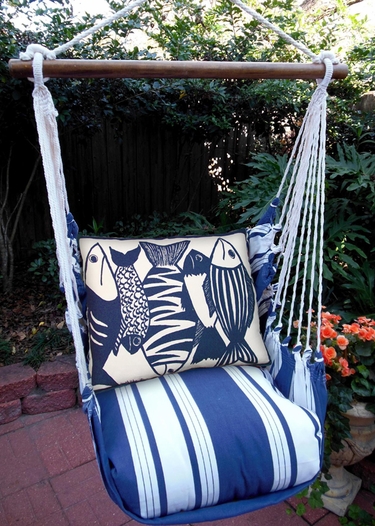Marina Stripe Blue Fish Hammock Chair Swing Set - Click to enlarge