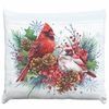 Cardinal Duo on Wreath Outdoor Pillow