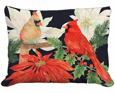 Cardinal Pair on Poinsettias Outdoor Pillow - Click to enlarge