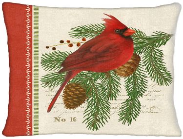 Cardinal w/Pinecone Outdoor Pillow - Click to enlarge