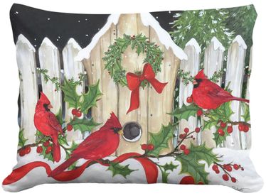 Cardinals & Birdhouse Outdoor Pillow - Click to enlarge