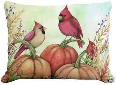 Cardinals on Pumpkins Outdoor Pillow - Click to enlarge