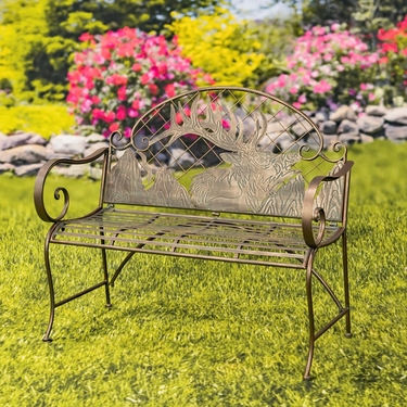Iron Garden Bench with Caribou - Antique Bronze - Click to enlarge
