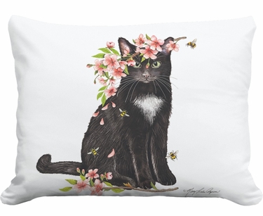 Cat w/Cherry Blossoms Outdoor Pillow - Click to enlarge