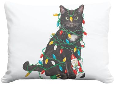 Cat w/Christmas Lights Outdoor Pillow - Click to enlarge