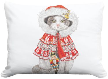 Cat w/Holiday Coat Outdoor Pillow - Click to enlarge