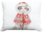 Cat w/Holiday Coat Outdoor Pillow