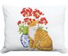 Cat w/Red Geraniums Outdoor Pillow