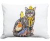Cat with Birds Outdoor Pillow