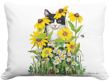 Cat with Daisies Outdoor Pillow - Click to enlarge
