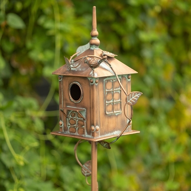 Antique Copper Chapel House Birdhouse Stake - Click to enlarge