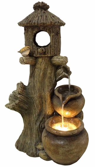Charming Birdhouse Outdoor Fountain w/LED Lights - Click to enlarge