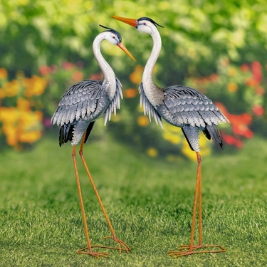 Chic Blue Heron Metal Figurines (Set of 2) - Click to enlarge