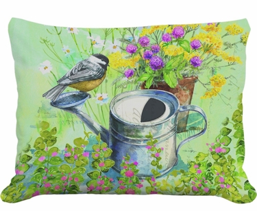 Chickadee w/Watering Can Outdoor Pillow - Click to enlarge