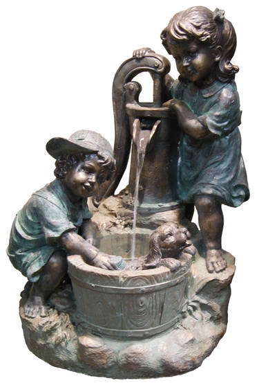 Children Washing Puppy Outdoor Fountain w/LED Lights - Click to enlarge