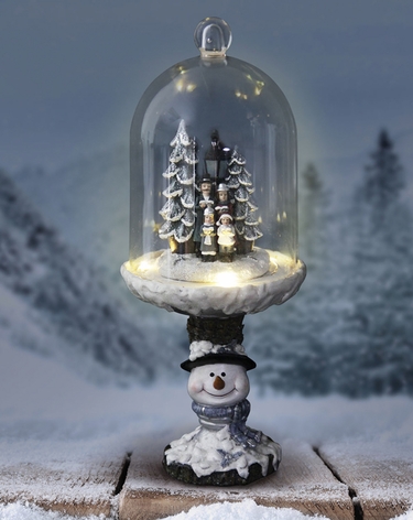 Christmas Carolers Dome on Snowman Pedestal w/LED Timer - Click to enlarge