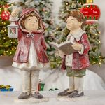 Christmas Figurines Wearing Red Cloaks Holding Lantern (Set of 2)