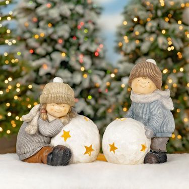 Christmas Figurines w/Snowball Candleholders (Set of 2) - Click to enlarge