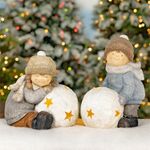 Christmas Figurines w/Snowball Candleholders (Set of 2)