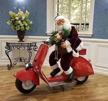 Christmas Red Moped Decoration w/Santa - Click to enlarge