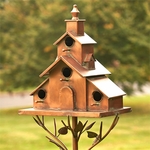 Antique Copper Church Style Birdhouse Stake Antique Copper Church Style Birdhouse Stake