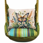 Citrus Stripe Butterfly Watercolor 2 (blue) Hammock Chair Swing Set