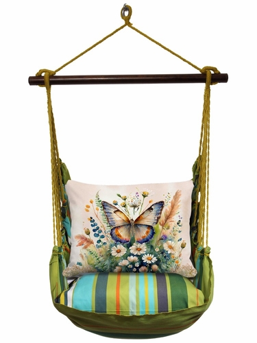 Citrus Stripe Butterfly Watercolor 2 (blue) Hammock Chair Swing Set - Click to enlarge