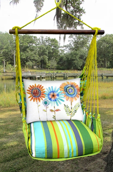 Citrus Stripe Summer Sunflowers Hammock Chair Swing Set - Click to enlarge