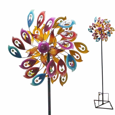 Colorful Feather and Jewels Wind Spinner Stake - Click to enlarge