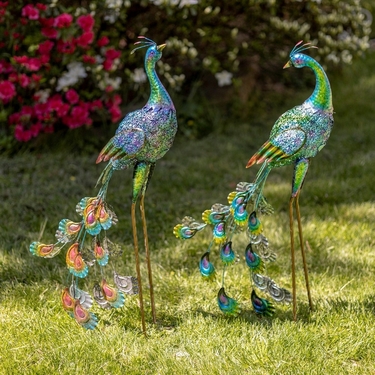 Colorful Iron Peacock Statues (Set of 2) - Click to enlarge