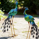 Colorful Iron Peacock Statues (Set of 2)