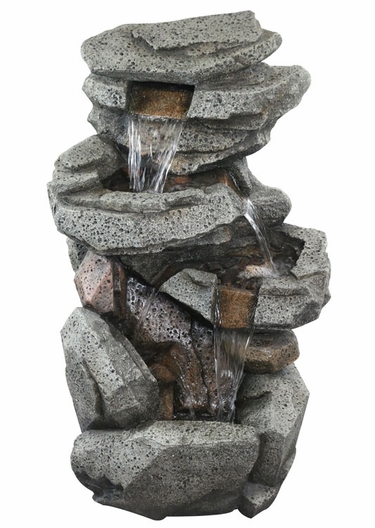 Concrete Cascade Rock Fountain w/LED Lights - Click to enlarge
