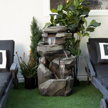 Concrete Cascade Rock Fountain w/LED Lights - Click to enlarge
