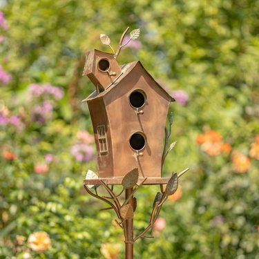 Copper Finish A-Frame Birdhouse with Double Holes - Click to enlarge