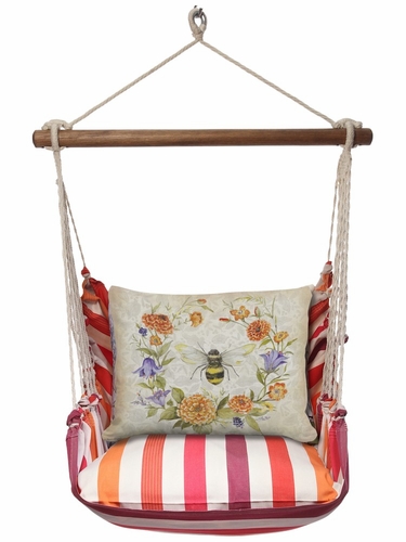 Cristina Stripe Bee with Floral Wreath Hammock Chair Swing Set - Click to enlarge