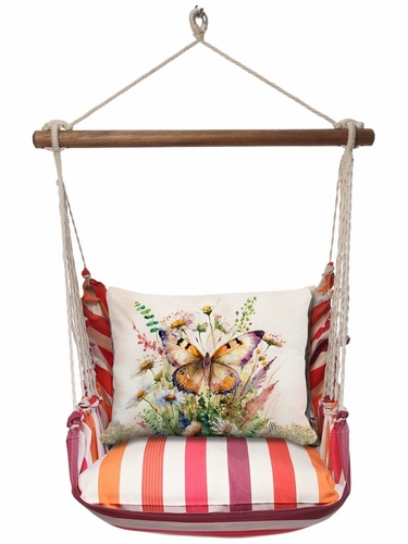 Cristina Stripe Butterfly Watercolor 1 (orange) Hammock Chair Swing Set - Click to enlarge